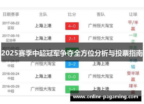 2025赛季中超冠军争夺全方位分析与投票指南